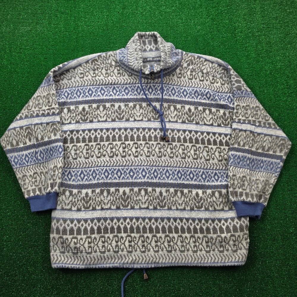 Vintage French Country Express Nordic Aztec Fleece Pullover Sweater Mens Medium